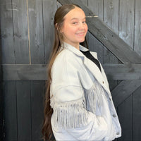 Yall Fly Chrome Gray w/ Fringe Crop Jacket - Country Lace Boutique
