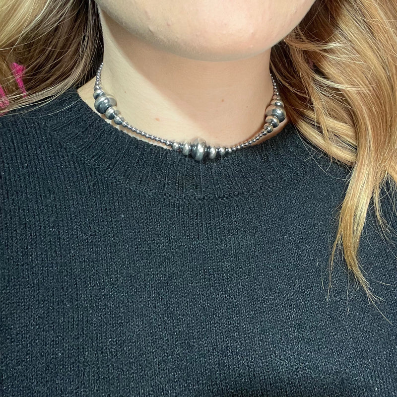 14 inch 3-14mm Rondelle Navajo Pearl Sterling Silver Necklace