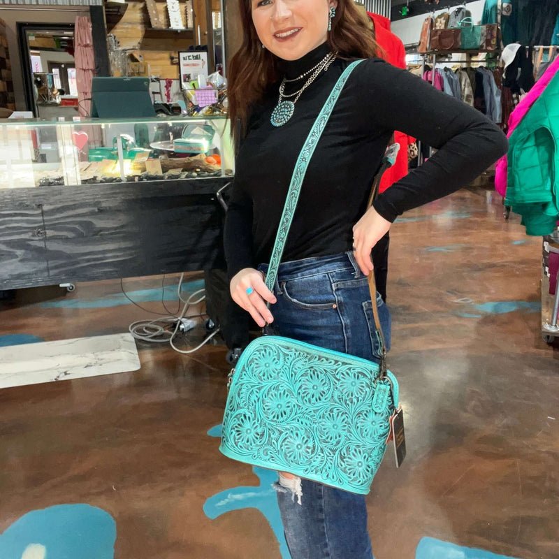 Turquoise Tooled Top Zip Purse