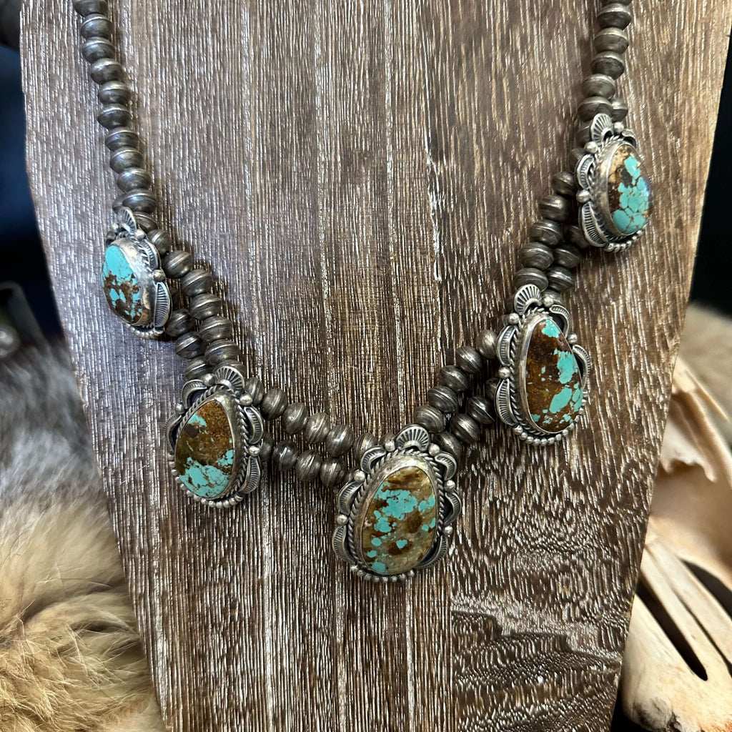 Stunning 5 Stone Turquoise on Navajo Saucer Genuine Necklace