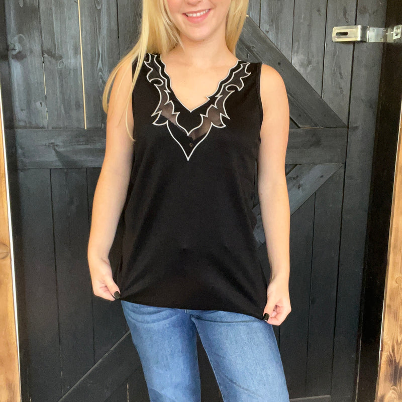 Black Western V Neck Tank Top
