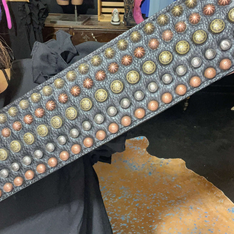 Black Leather with Gold Silver & Brass Studs Belt