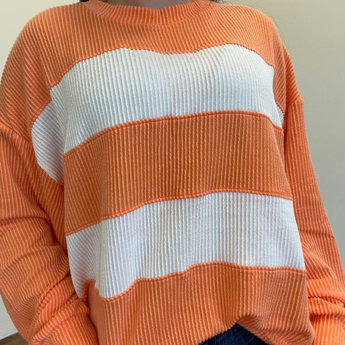 ORANGEWHITESTRIPERIBBEDTOP