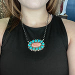 Gorgeous Statement Turquoise & Pink Conch Cluster Genuine Necklace