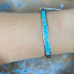 Light Blue Opal Inlay with Sterling Silver Detail Cuff Genuine Bracelet.