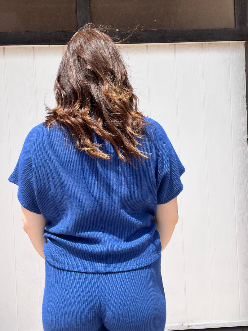 Blue Waffle Dolman Sleeve Top