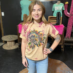 Bleached Maroon Flower Headdress T- Shirt