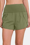 Olive High-Waisted Zippered Back Pocket Active Shorts