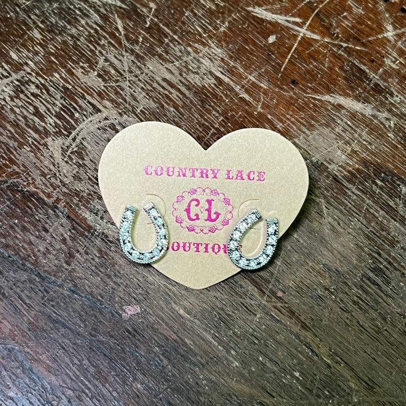 Sparkly Silver Horse Shoe Post Fashion Earrings