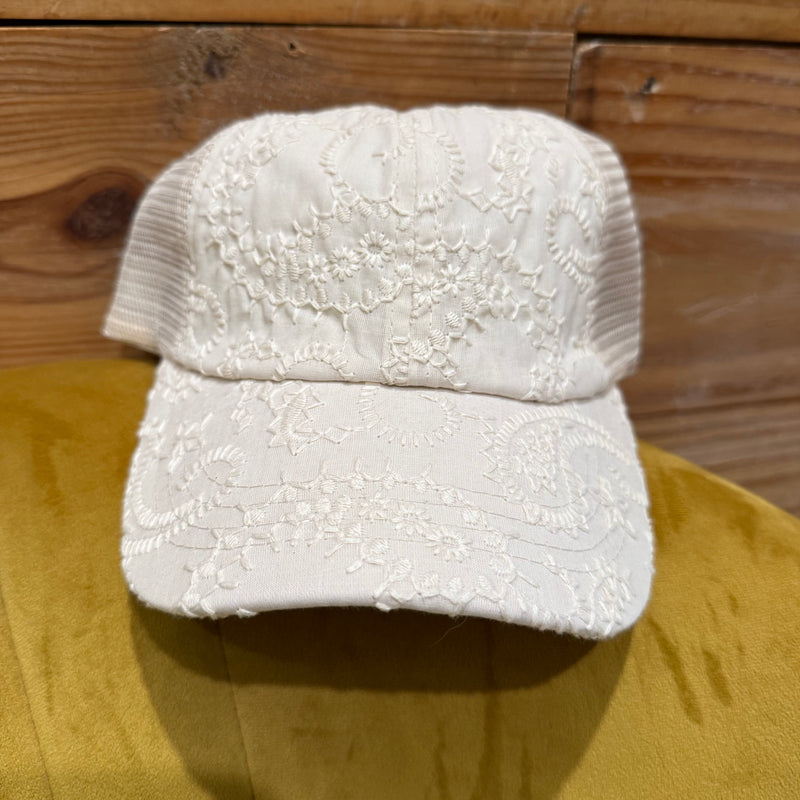 Beige Paisley Criss Cross Pony Tail C.C.Hat