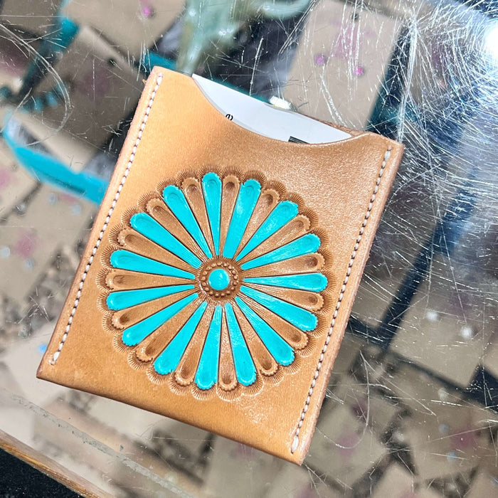 Turquoise Needlepoint Card Holder Wallet