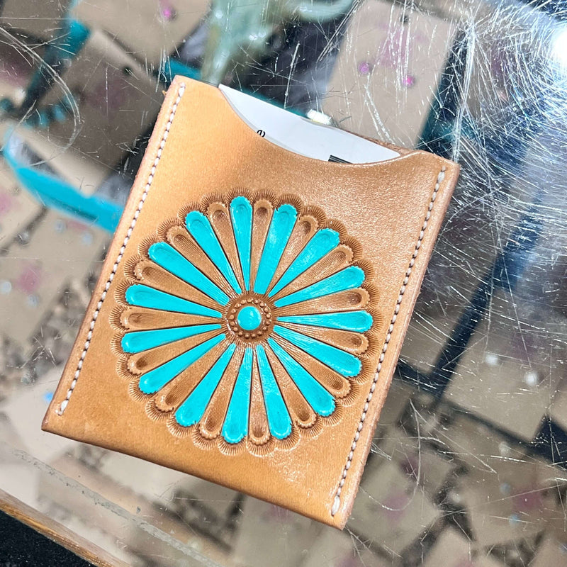 Turquoise Needlepoint Card Holder Wallet