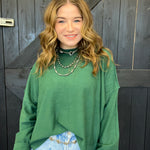 Hunter Green Super Soft Inside Out Crop Long Sleeve Sweater