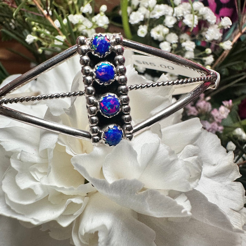 4 Stone Royal Blue Opal Vertical Cuff Genuine Bracelet