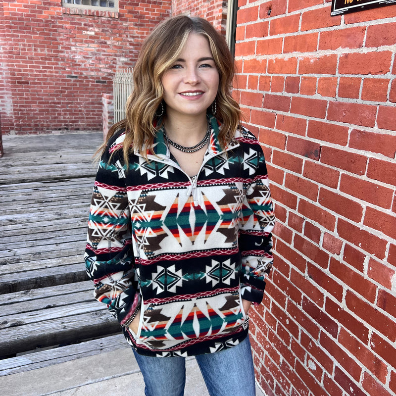 Black Powder River Aztec Printed Fleece Pullover