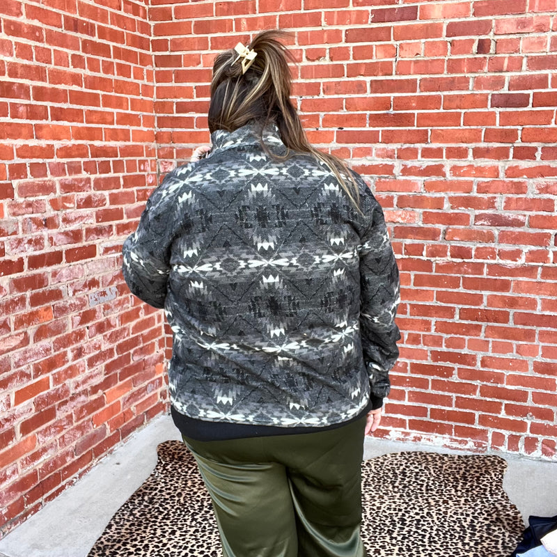 Black Aztec Bomber  Pullover with Kanga Pocket