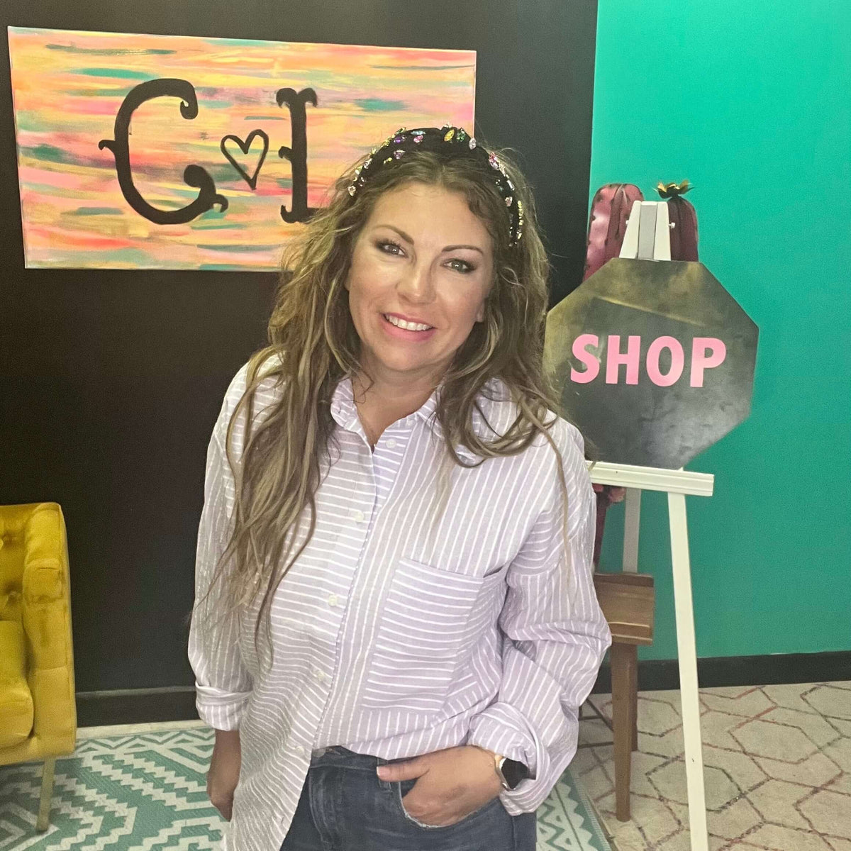 Purple Striped Button Down Top