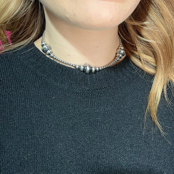 14 inch 3-14mm Rondelle Navajo Pearl Sterling Silver Necklace