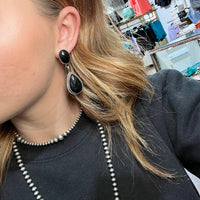 Stunning 2 Stone Black Onyx Dangle Post Sterling Silver Earring