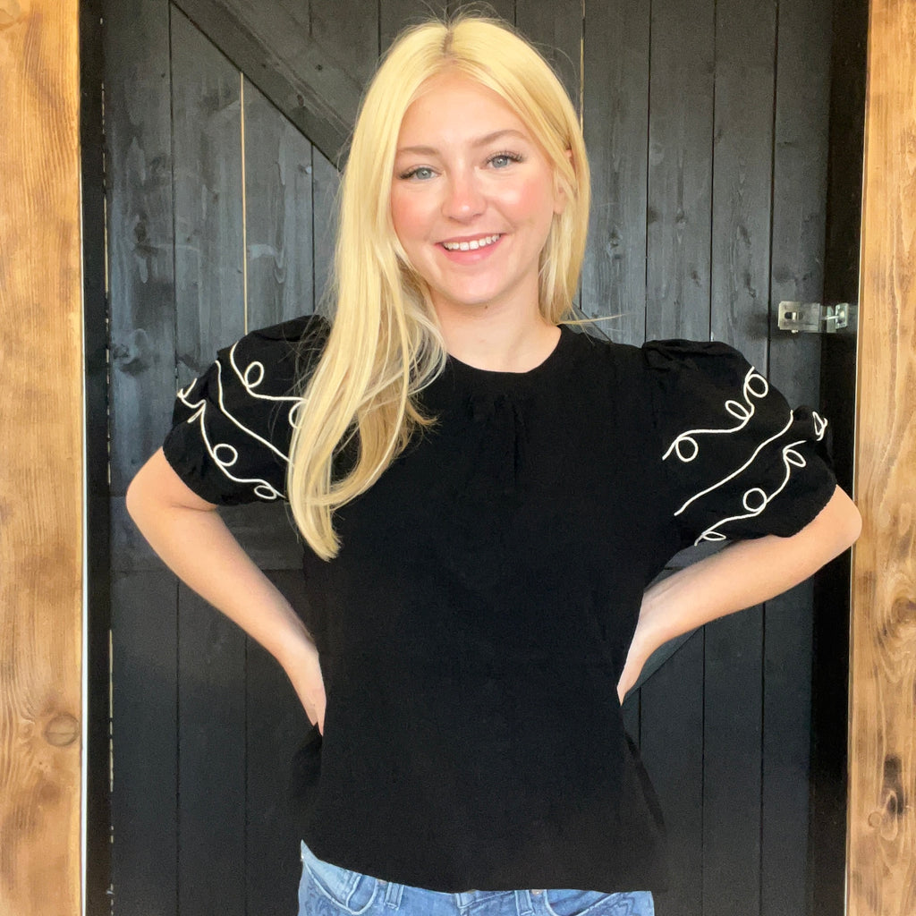 Black Western Ruffle Sleeve Top