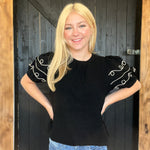 Black Western Ruffle Sleeve Top