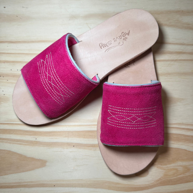 Pink & Silver Boot Stitched Suede Agave Sky Sandal
