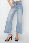 RISEN Lightwash High Rise Crop Wide Fray Hem Jeans