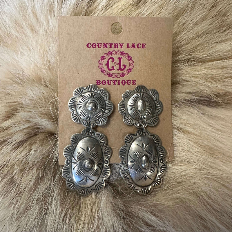 Double Shiny Concho Genuine Earring.