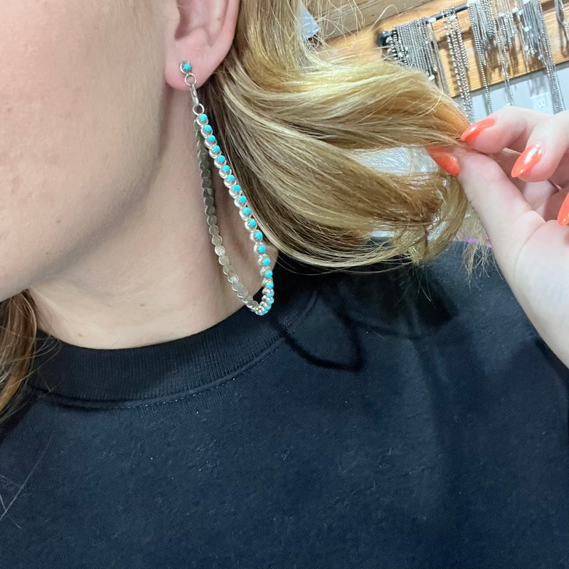 Big Tear Drop Zuni Hoop Post Genuine Turquoise Earrings