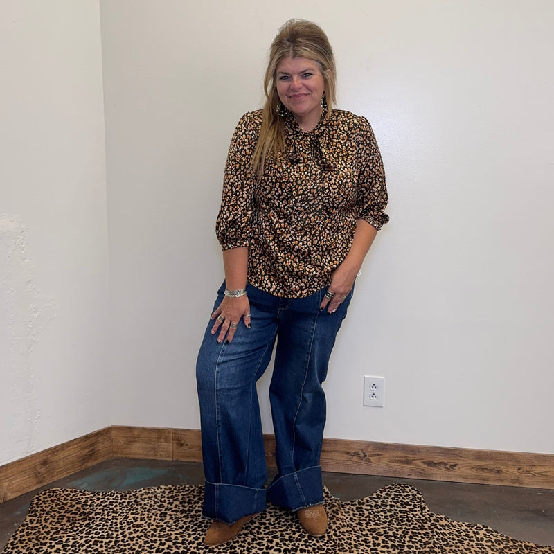 brownleopardtieneckplussizetop