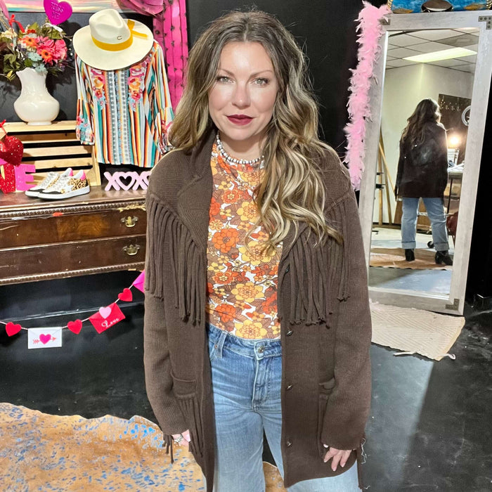 Brown Fringe Tasha Polizzi Thick Coat / Medium