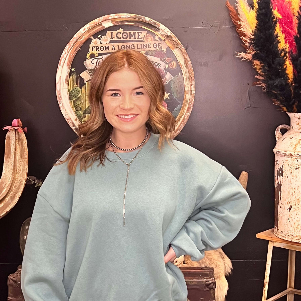 Slate Blue/Green Crop Sweatshirt
