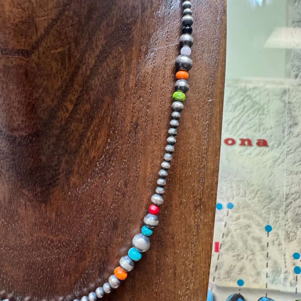 14 inch 3,4,5,6 Navajo Pearl Multi Stone Patterned Sterling Silver Necklace - Country Lace Boutique