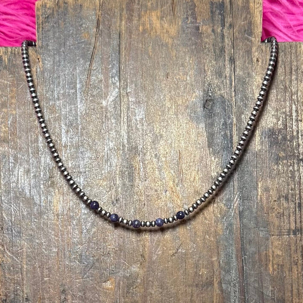 14 inch 3mm Navajo Pearl & Saucer with Lapis Sterling Silver Necklace - Country Lace Boutique