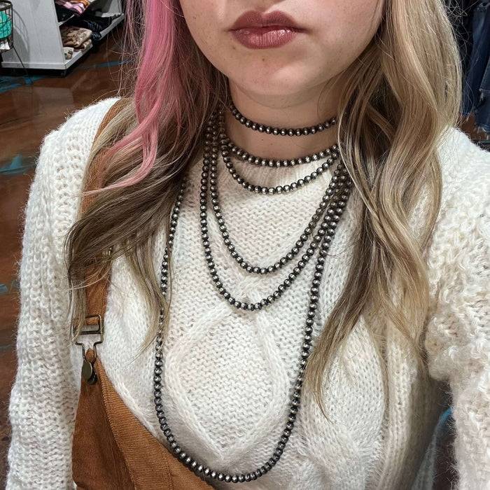 14 inch 6mm Navajo Pearl Sterling Silver Necklace - Country Lace Boutique