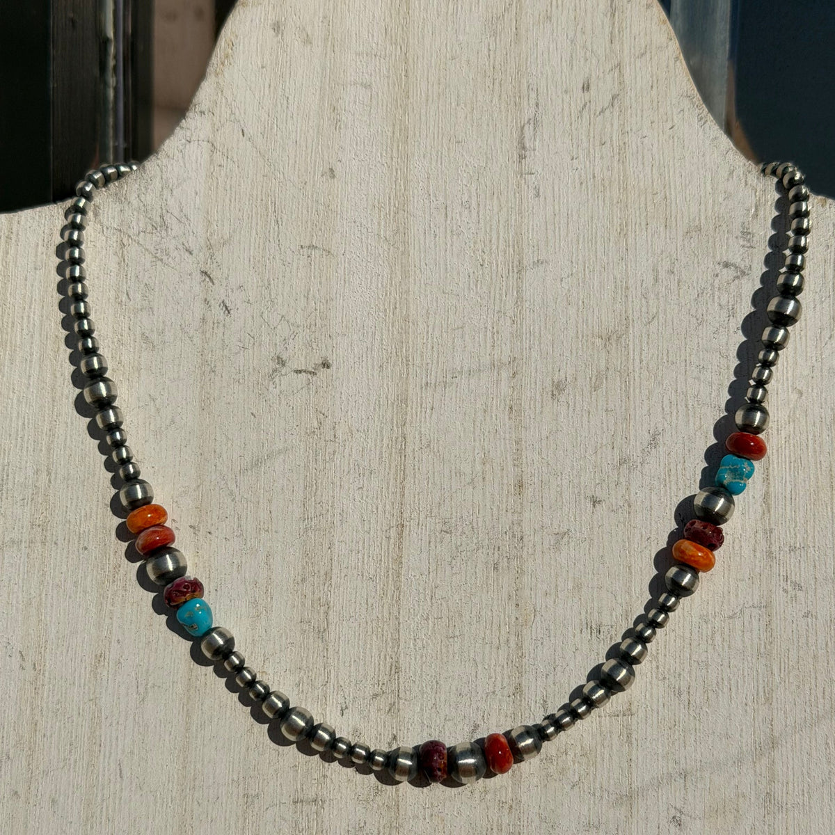 14 inch Fun Multi & Navajo Pearls Patterned Sterling Silver Necklace - Country Lace Boutique