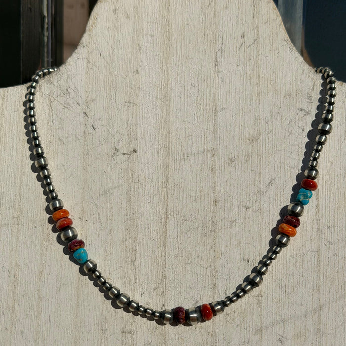 14 inch Fun Multi & Navajo Pearls Patterned Sterling Silver Necklace - Country Lace Boutique