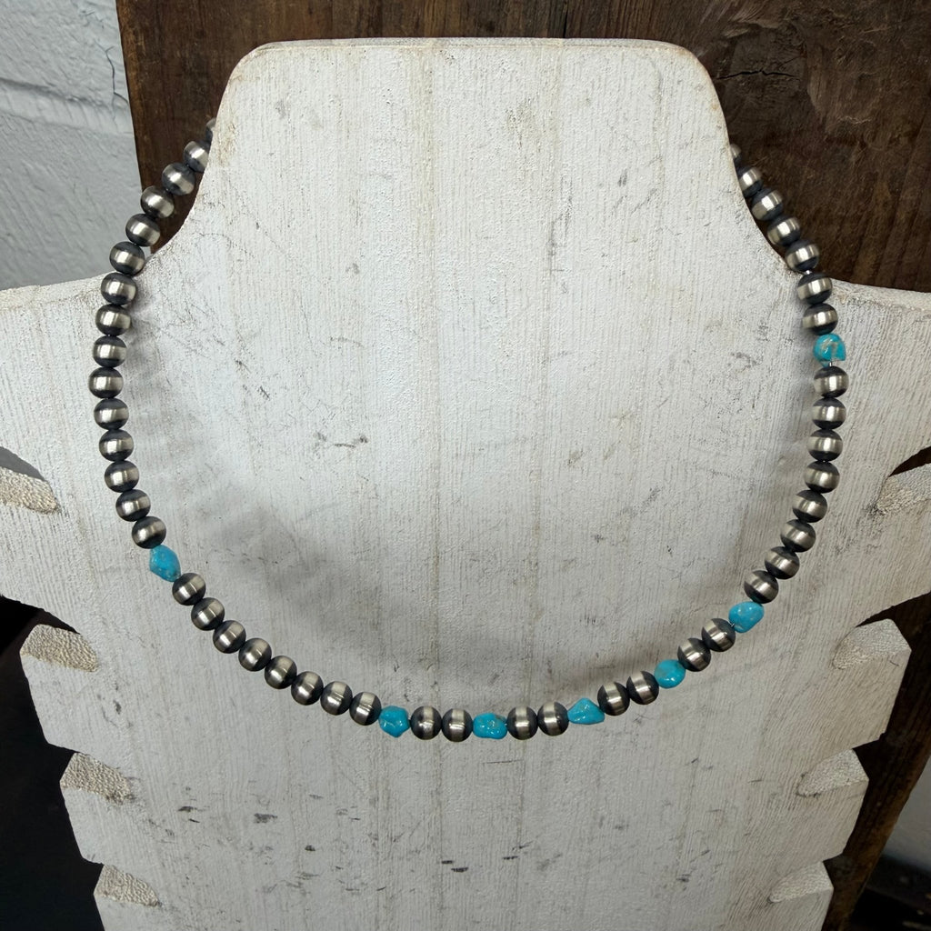14 inch Turquoise & Navajo Pearl Slinky Wrap Around Sterling Silver Necklace - Country Lace Boutique