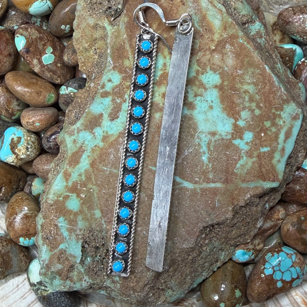 14 stone Turquoise Drop Down French Hook Sterling Silver Earring - Country Lace Boutique