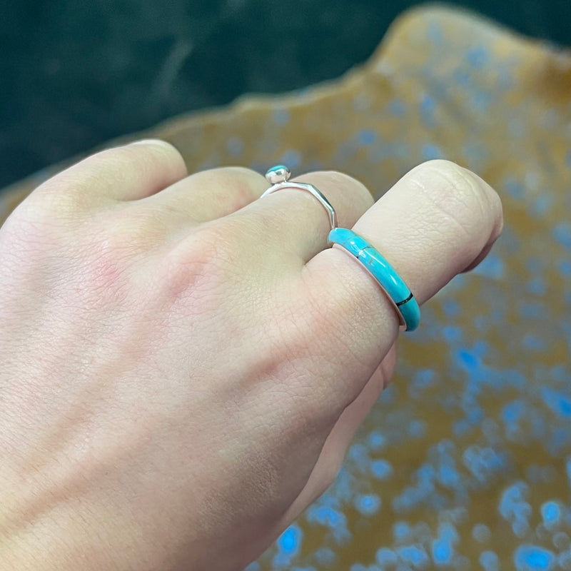 Full Turquoise Inlay Stacking Genuine Ring Size 7