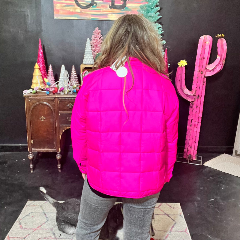Pink Checkered Puff Jacket