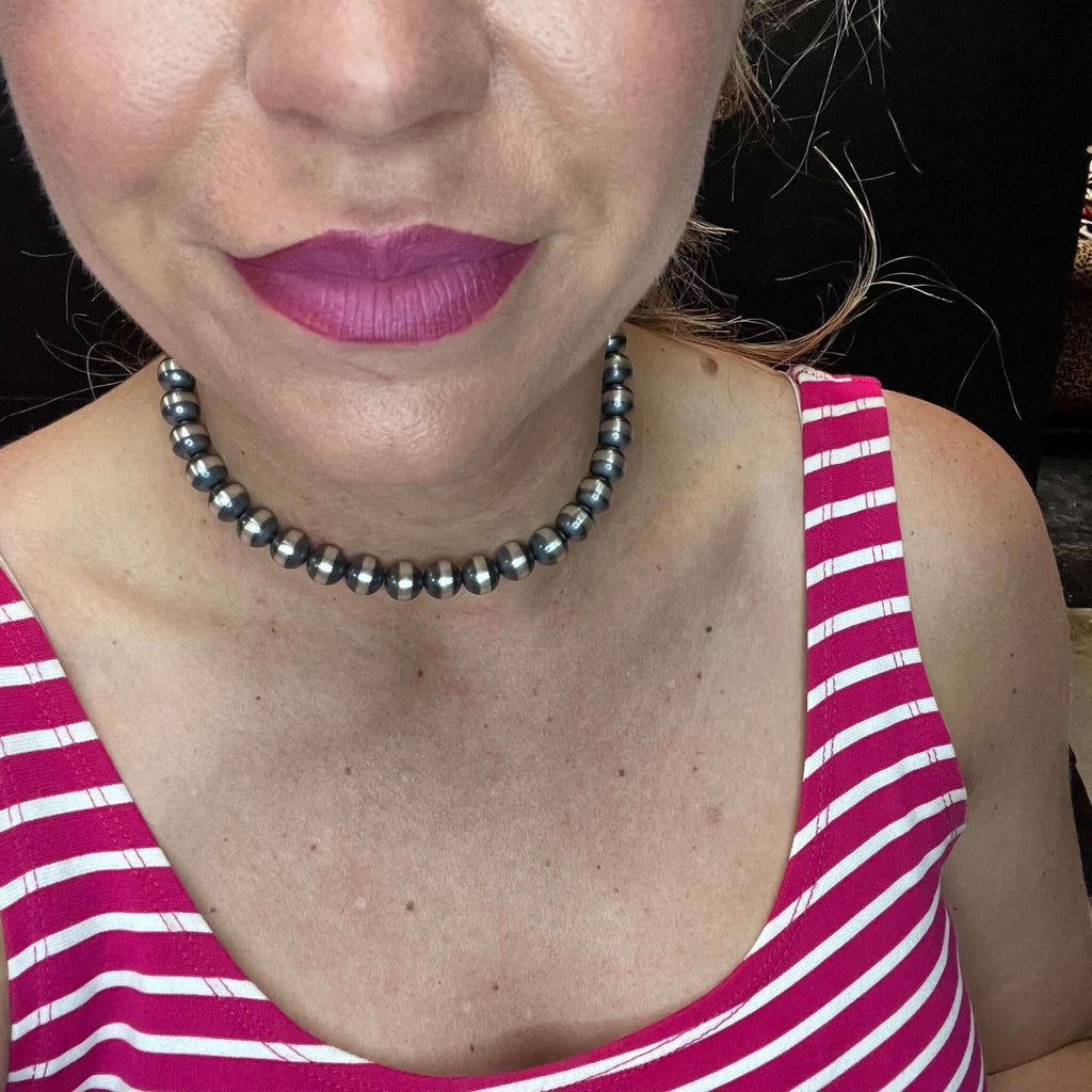 14.5 inch 10mm Navajo Pearl Sterling Silver Necklace - Country Lace Boutique