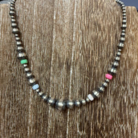 14 inch 3, 4, 5, 6, 8, & 10mm Navajo Pearl with Multi-Opal Patterned Genuine Necklace