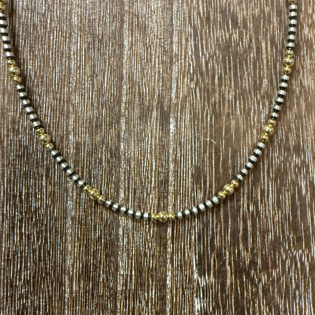 14 inch 3mm Navajo Pearl With 3 & 4mm Gold Plated Pearls Genuine Necklace