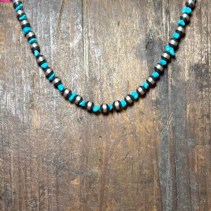 14 inch turquoise and navajopearlchipnecklace