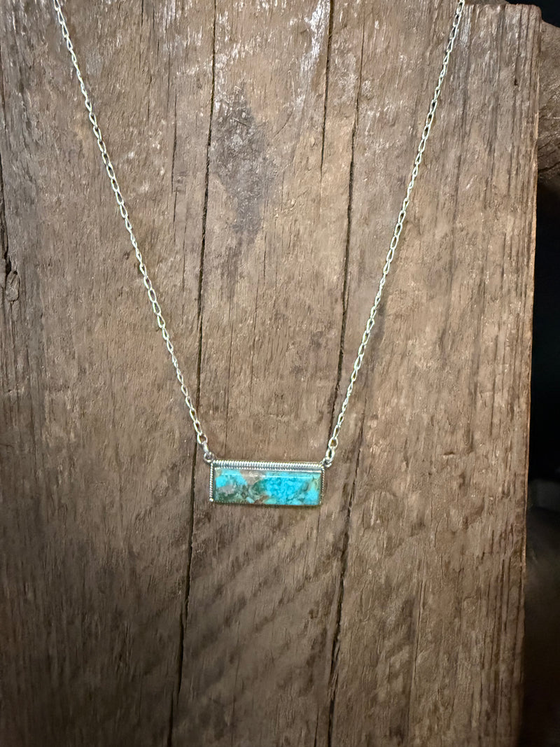 Dainty Turquoise Bar Genuine Necklace