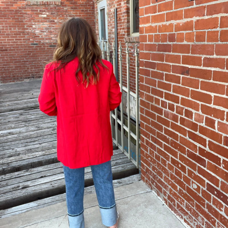 Red With Animal Print Lined Blazer