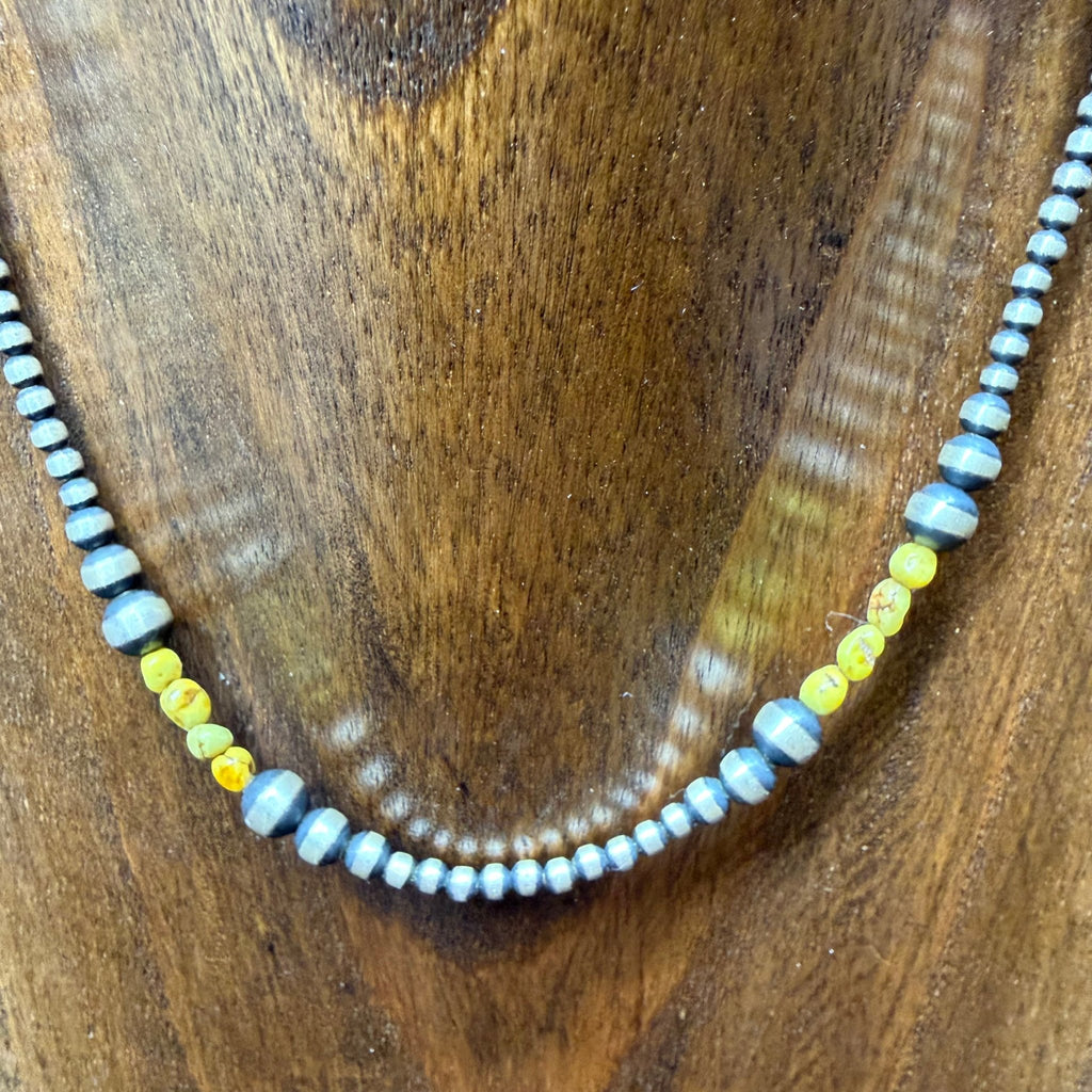 16 inch 3 - 6mm Navajo Pearl with Palomino Patterned Sterling Silver Necklace - Country Lace Boutique