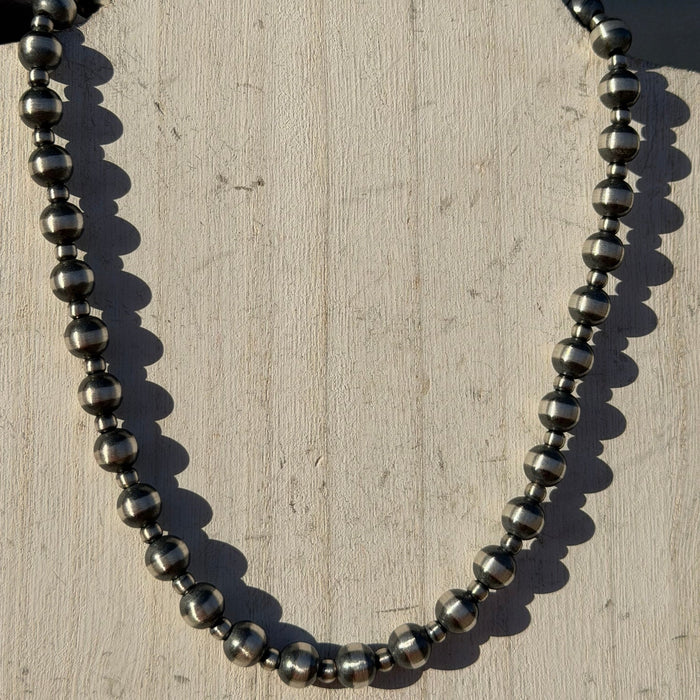 16 inch 4 & 8mm Navajo Pearls Patterned Sterling Silver Necklace - Country Lace Boutique