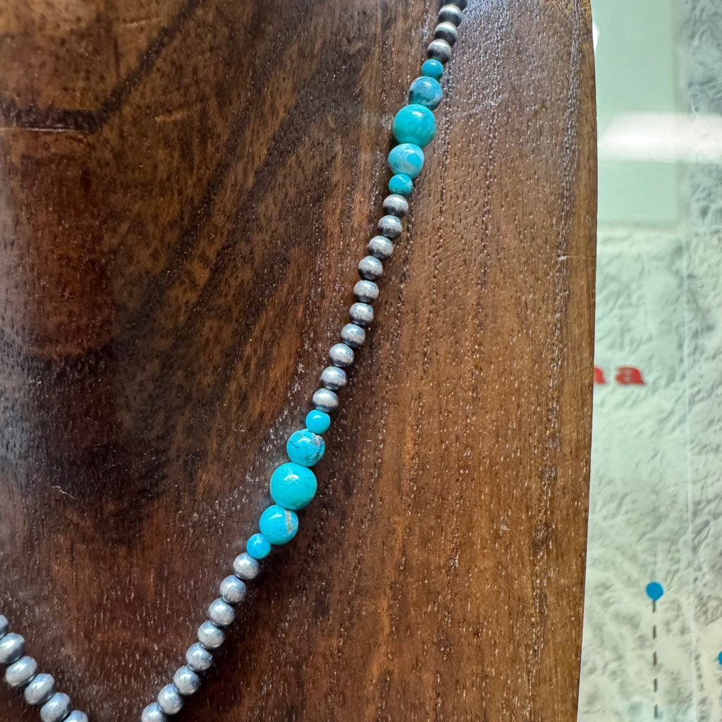 16 inch 4mm Navajo Pearls & Sonoran Gold Turquoise Lariat Sterling Silver Necklace - Country Lace Boutique